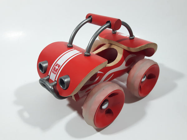 Hape E-Offroader Dune Buggy Red with White Stripes 7" Long Bamboo Wooden Toy Car Vehicle