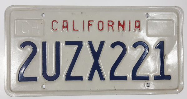 1990-95 California in Red on White with Blue Letters Vehicle License Plate 2UZX221