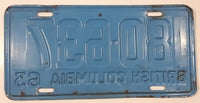 1963 Beautiful British Columbia Light Blue with White Letters Vehicle License Plate 80 637