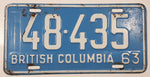 1963 Beautiful British Columbia Light Blue with White Letters Vehicle License Plate 48 435