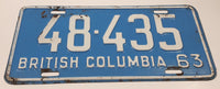 1963 Beautiful British Columbia Light Blue with White Letters Vehicle License Plate 48 435