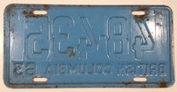1963 Beautiful British Columbia Light Blue with White Letters Vehicle License Plate 48 435