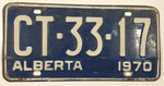 1970 Alberta Dark Blue with White Letters Vehicle License Plate CT 33 17
