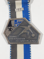 Vintage 1971 Faude Gippingen Switzerland Swiss Auszeichnung Kranz, Preiskegeln SC Larein Jenaz Stone Put Shot Put Steinstossen 4 3/8" Long Grey White Blue Sports Ribbon Medal Award
