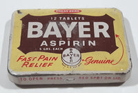 Vintage Bayer 12 Tablets Aspirin "Genuine" Fast Pain Relief 'Press Here' Small Pocket Size Tin Metal Hinged Pill Case EMPTY