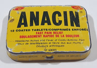 Vintage Whitehall Laboratories Limited Anacin 12 Coated Tablets Fast Pain Relief GP 606995 'Press Here' Small Pocket Size Tin Metal Hinged Pill Case EMPTY Mississauga, Ontario