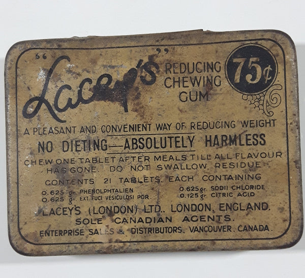 Extremely Rare Antique Lacey's (London) Ltd. London England Reducing Chewing Gum 75 Cent Small Pocket Size Tin Metal Hinged Case Enterprise Sales & Distributors, Vancouver Canada EMPTY