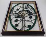 Vintage White Flower with Green Leaves Oval Pattern 12 1/2" x 15 1/2" Leaded Stained Glass Window