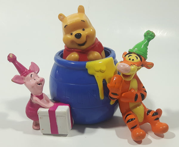 2007 DecoPac Disney Winnie The Pooh Pop Up in Purple Honey Pot Barrel with Tigger and Piglet 3 3/4" Tall Plastic Toy Figure Cake Topper