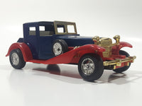 Unknown Brand Antique Car Dark Blue with Red Fenders Push and Go 6 1/2" Long Plastic Die Cast Toy Car Vehicle