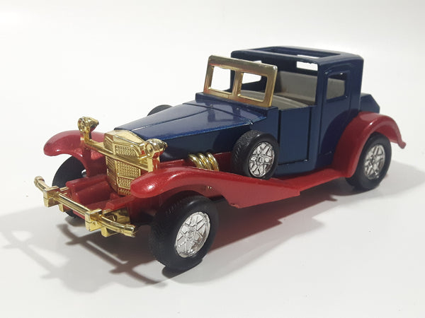 Unknown Brand Antique Car Dark Blue with Red Fenders Push and Go 6 1/2" Long Plastic Die Cast Toy Car Vehicle