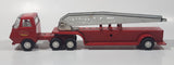 Vintage 1970s Tonka Semi Tractor Truck and Fire Ladder Trailer Red 10 1/4" Long Pressed Steel and Plastic Die Cast Toy Car Vehicle