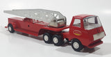 Vintage 1970s Tonka Semi Tractor Truck and Fire Ladder Trailer Red 10 1/4" Long Pressed Steel and Plastic Die Cast Toy Car Vehicle