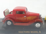 1998 Road Champs 1932 Ford Model B Red with Orange Flames Die Cast Toy Car Vehicle with Opening Trunk and Food Serving Sign in Display Case