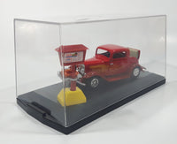 1998 Road Champs 1932 Ford Model B Red with Orange Flames Die Cast Toy Car Vehicle with Opening Trunk and Food Serving Sign in Display Case