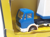 Vintage 1984 Corgi 1109 Mercedes Semi Tractor Truck and Trailer with Two Sealink Containers Blue and White Die Cast Toy Car Vehicle in Box