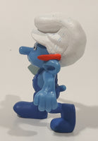 2011 Peyo "Carpenter" Smurf Holding a Saw with a Pencil in His Ear PVC Toy Figure McDonald's Happy Meal