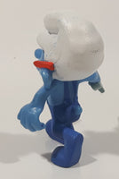 2011 Peyo "Carpenter" Smurf Holding a Saw with a Pencil in His Ear PVC Toy Figure McDonald's Happy Meal