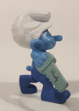 2011 Peyo "Carpenter" Smurf Holding a Saw with a Pencil in His Ear PVC Toy Figure McDonald's Happy Meal