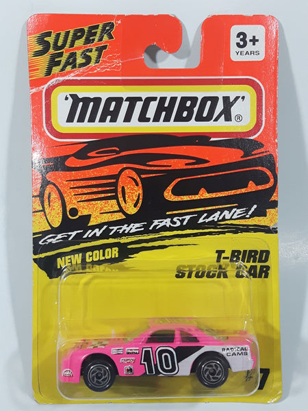 1995 Matchbox Super Fast New Color #7 T-Bird Stock Car Pink and White #10 Radical Cams Die Cast Toy Race Car Vehicle New in Package