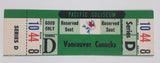 Vintage 1969 1970 Vancouver Canucks Pacific Coliseum WHL Ice Hockey Game Ticket with Johnny Canuck Green Version Series D Section 10 Row 44 Seat 8 Reserved