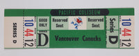Vintage 1969 1970 Vancouver Canucks Pacific Coliseum WHL Ice Hockey Game Ticket with Johnny Canuck Green Version Series D Section 10 Row 44 Seat 12 Reserved
