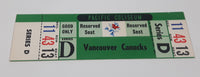 Vintage 1969 1970 Vancouver Canucks Pacific Coliseum WHL Ice Hockey Game Ticket with Johnny Canuck Green Version Series D Section 11 Row 43 Seat 13 Reserved