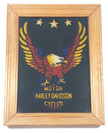 Vintage Conception Enterprises Harley Davidson Motor Cycles American Eagle 11 1/2" x 14 1/4" Wood Framed Glass Mirror Art