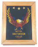 Vintage Conception Enterprises Harley Davidson Motor Cycles American Eagle 11 1/2" x 14 1/4" Wood Framed Glass Mirror Art