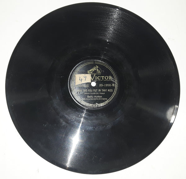 Vintage His Master's Voice Victor #20-1950 "Walkin' Away With My Heart" "What Did You Put In That Kiss" Betty Hutton with Jo Lilley and his Orchestra  78 RPM 10" Vinyl Record