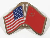 Waving American USA Flag and Soviet Union USSR Flag 3/4" x 1" Enamel Metal Lapel Pin