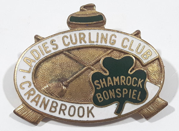 Cranbrook Ladies Curling Club Shamrock Bonspiel 1" x 1 1/4" Enamel Metal Lapel Pin