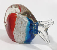 Clear Red White Blue Tropical Fish 4 3/4" Tall Blown Art Glass Sculpture