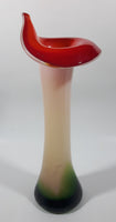 Red White Green Jack In The Pulpit Lily Shaped 11 3/4" Tall Art Glass Flower Bud Vase