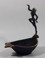 Antique 1940s Paris Art No. 746 Goddess Woman in Pose Art Deco Style 5 3/4" Tall Brass Trimmed Black Cast Iron Ashtray with Original Tags