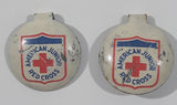 Vintage American Junior Red Cross Fold Over Style 5/8" Metal Tab Clip Pin Set of 2