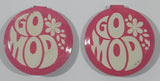 Vintage Go Mod Pink with White Letters Fold Over Style 1" Metal Tab Clip Pin Set of 2