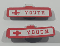 Vintage Youth Red Cross Fold Over Style 1/4" x 7/8" Metal Tab Clip Pin Set of 2