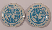 Vintage UN United Nations Guided Tours Fold Over Style 7/8" Metal Tab Clip Pin Set of 2