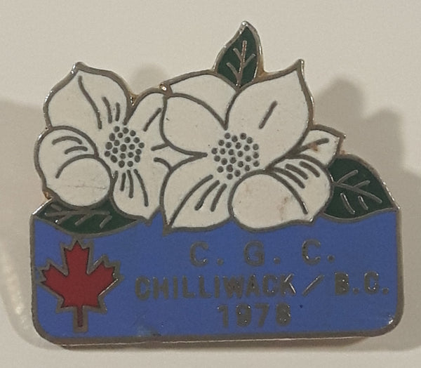 Vintage 1978 C.G.C. Chilliwack B.C. Dogwood Flower Themed 7/8" x 1 1/8" Enamel Metal Lapel Pin