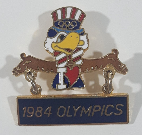 Vintage 1984 LA Los Angeles Summer Olympic Games I Love Sam The Eagle Mascot 1" x 1 1/8" Enamel Metal Lapel Pin with Bar Tag