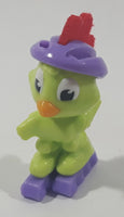 Kinder Surprise City Chicks SD337 Green Bird with Purple Rollerblades and Red Felt Mohawk 1 7/8" Tall Plastic Toy Figure