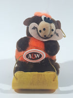 Vintage A&W Root Beer Bear Riding a Yellow Toboggan 3 3/4" Tall Plush Stuffed Character Hanging Christmas Tree Ornament