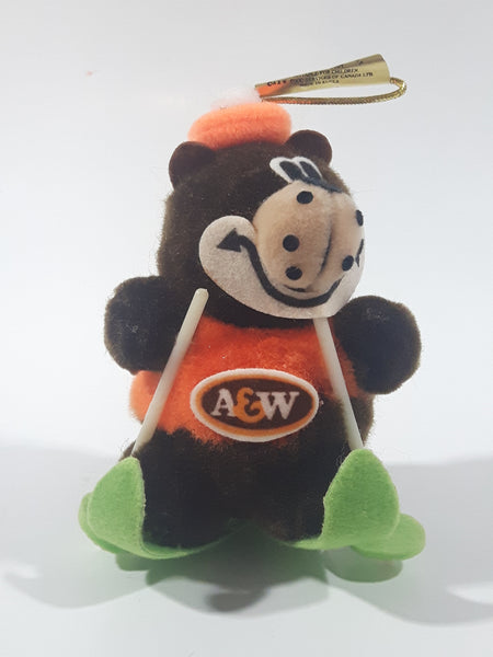 Vintage A&W Root Beer Bear Skiing with Green Skis 3 3/4" Tall Plush Stuffed Character Hanging Christmas Tree Ornament