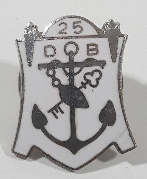 Vintage DOB 25 Anchor and Skeleton Key Tiny 5/8" x 5/8" Enamel Metal Lapel Pin