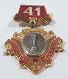 Vintage WWII USSR Soviet Russia "41" 1944 1 1/4" x 1 3/4" Enamel Metal Military Medal Badge Pin Insignia