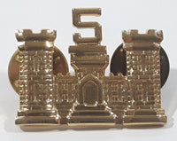Vintage US Army Engineer Corps #5 Castle Shaped 7/8" x 1 1/8" Gold Tone Metal Lapel Pin G-23