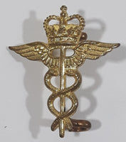Vintage Royal Air Force Medical Corps Crown Wings Snake 7/8" x 1" Gold Tone Metal Collar Badge Military Insignia