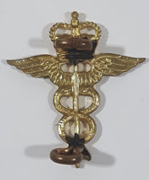Vintage Royal Air Force Medical Corps Crown Wings Snake 7/8" x 1" Gold Tone Metal Collar Badge Military Insignia