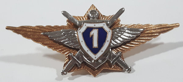 Vintage USSR Soviet Russia Class 1 Naval Pilot Wings Crossed Swords 1 1/8" x 2 5/8" Enamel Metal Cap Hat Badge Military Insignia